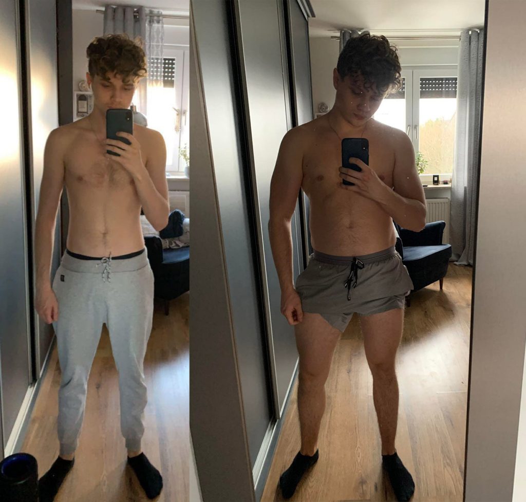 Zmiana w budowie ciała Piotrka po treningu siłowym